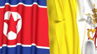 KOREA Kuzey ve VATİKAN bayrakları gerçekçi kumaş dokusuna sahip