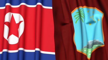 Gerçekçi kumaş dokusuna sahip Kuzey Kore ve Batı Hint Adaları bayrakları