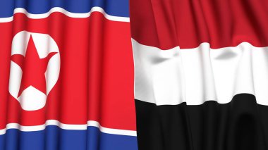 KOREA Kuzey ve YEMEN bayrakları gerçekçi kumaş dokusuyla