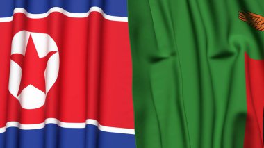 KOREA Kuzey ve ZAMBIA bayrakları gerçekçi kumaş dokusuyla