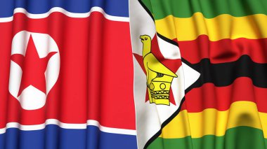 KOREA Kuzey ve ZIMBABWE bayrakları gerçekçi kumaş dokusuyla