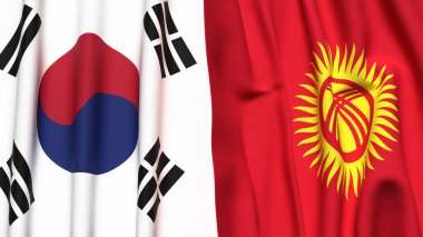 Güney Kore ve KYRGYZSTAN bayrakları gerçekçi kumaş dokusuyla