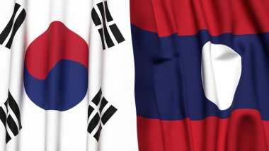 Güney Kore ve LAOS bayrakları gerçekçi kumaş dokusuna sahip.