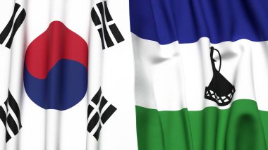 Güney Kore ve LESOTHO bayrakları gerçekçi kumaş dokusuyla