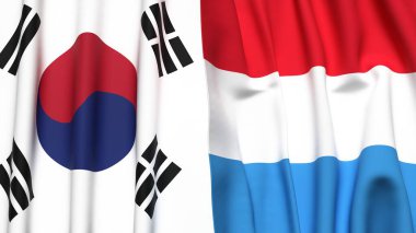 Güney Kore ve LUXEMBOURG bayrakları gerçekçi kumaş dokusuyla