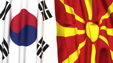 GÜNEY VE MACEDONIA bayrakları gerçekçi kumaş dokusuna sahip