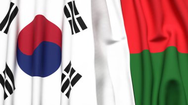 Güney Kore ve MADAGASCAR bayrakları gerçekçi kumaş dokusuyla
