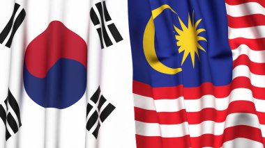 Güney Kore ve Malezya 'nın gerçekçi kumaş dokusuna sahip bayrakları