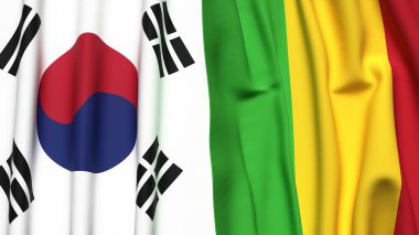Güney Kore ve Mali 'nin gerçekçi kumaş dokusuna sahip bayrakları