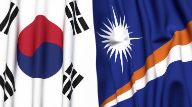 Güney Kore ve Marshall adalarının bayrakları gerçekçi kumaş dokusuna sahiptir.