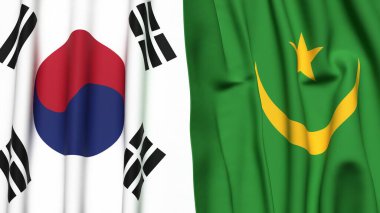 GÜNEY VE MAURITANIA bayrakları gerçekçi kumaş dokusuna sahip