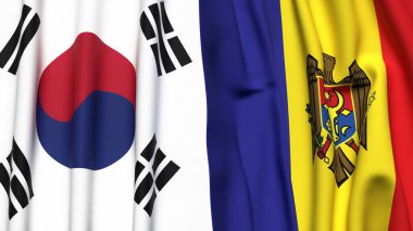 Güney Kore ve MOLDOVA 'nın gerçekçi kumaş dokusuna sahip bayrakları