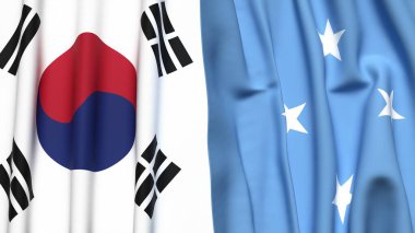 Güney Kore ve MICRONEZYA bayrakları gerçekçi kumaş dokusuyla