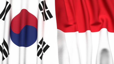 Güney Kore ve Monako 'nun gerçekçi kumaş dokusuna sahip bayrakları