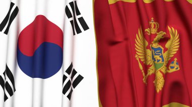 Güney Kore ve MonteneGRO bayrakları gerçekçi kumaş dokusuyla