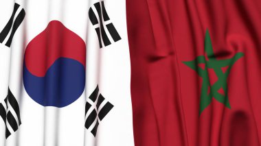 Güney Kore ve MoroCCO bayrakları gerçekçi kumaş dokusuna sahip.
