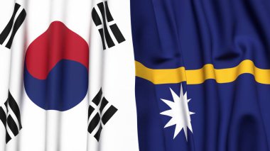 Güney Kore ve NAURU bayrakları gerçekçi kumaş dokusuna sahip.