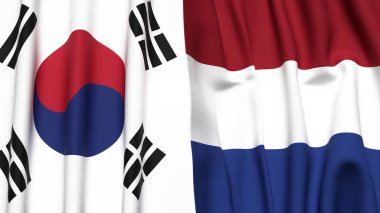 GÜNEY VE NETHERLANDS bayrakları gerçekçi kumaş dokusuyla