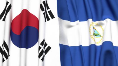 Güney Kore ve NICARAGUA bayrakları gerçekçi kumaş dokusuna sahip