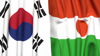 Güney Kore ve Nijer bayrakları gerçekçi kumaş dokusuna sahip.