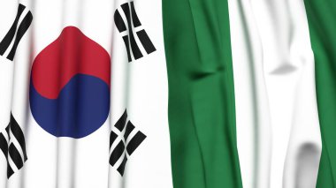 Güney Kore ve Nijerya bayrakları gerçekçi kumaş dokusuna sahip.