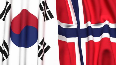 Güney Kore ve Kuzey Yolu bayrakları gerçekçi kumaş dokusuna sahip.