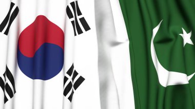 Güney Kore ve PAKISTAN bayrakları gerçekçi kumaş dokusuna sahip