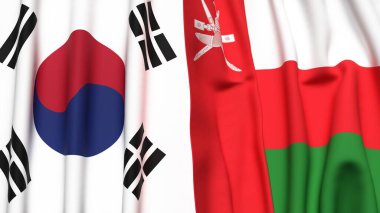 GÜNEY Bayrakları ve gerçekçi kumaş dokusuna sahip OMAN