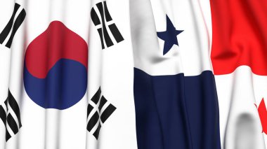Güney Kore ve Panama 'nın bayrakları gerçekçi kumaş dokusuyla