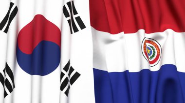 Güney Kore ve Paraguay bayrakları gerçekçi kumaş dokusuna sahip.
