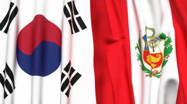 Güney Kore ve Peru 'nun bayrakları gerçekçi kumaş dokusuyla