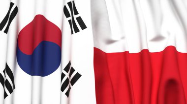 GÜNEY VE POLAND bayrakları gerçekçi kumaş dokusuna sahip