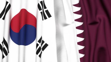 Güney Kore ve Katar 'ın gerçekçi kumaş dokusuna sahip bayrakları