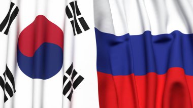 Güney Kore ve Rusya 'nın gerçekçi kumaş dokusuna sahip bayrakları