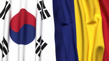 GÜNEY VE ROMANIA 'nın bayrakları gerçekçi kumaş dokusuyla