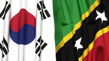 Güney Kore ve Aziz KITT 'in bayrakları gerçekçi kumaş dokusuyla