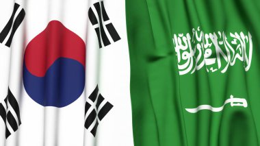 GÜNEY VE SAUDI ARABIA bayrakları gerçekçi kumaş dokusuyla