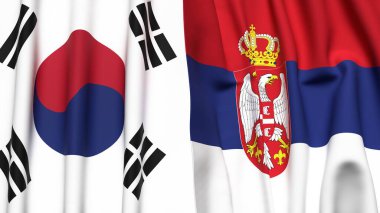 Güney Kore ve SERBIA 'nın gerçekçi kumaş dokusuna sahip bayrakları