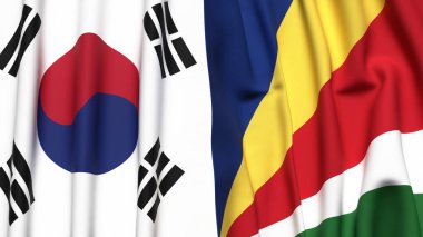 Güney Kore ve SEYCHELLES bayrakları gerçekçi kumaş dokusuyla