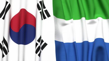 Güney Kore ve Sierra Leone 'nin bayrakları gerçekçi kumaş dokusuna sahip.
