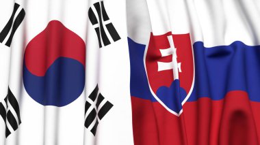Güney Kore ve SLOVAKIA bayrakları gerçekçi kumaş dokusuyla