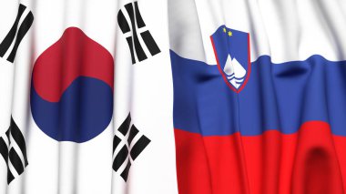 Güney Kore ve SLOVENIA bayrakları gerçekçi kumaş dokusuyla
