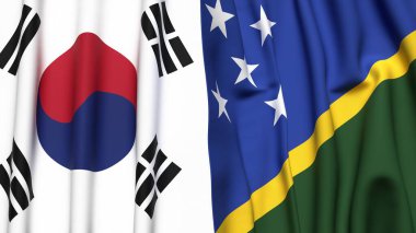 Güney Kore ve SOLOMON adalarının bayrakları gerçekçi kumaş dokusuna sahip.
