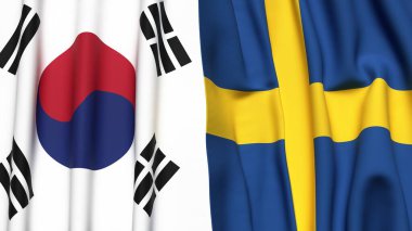 Güney Kore ve SWEDEN bayrakları gerçekçi kumaş dokusuyla