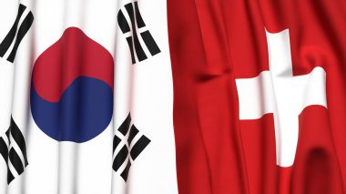 Güney Kore ve SWitzerland bayrakları gerçekçi kumaş dokusuna sahip.