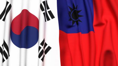 Güney Kore ve Tayvan 'ın gerçekçi kumaş dokusuna sahip bayrakları