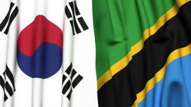 Güney Kore ve TANZANIA bayrakları gerçekçi kumaş dokusuyla