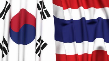 Güney Kore ve Tayland bayrakları gerçekçi kumaş dokusuna sahip.