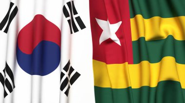 Güney Kore ve TOGO bayrakları gerçekçi kumaş dokusuna sahip.