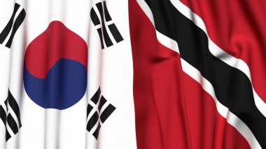 Güney Kore ve TRINIDAD bayrakları gerçekçi kumaş dokusuna sahiptir.